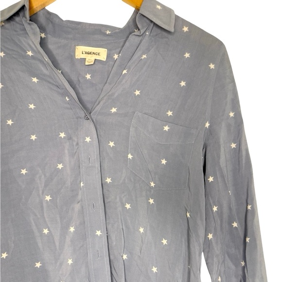 L’AGENCE Ryan Star Blue White Star Tunic Blouse Button Down XS - Picture 3 of 6